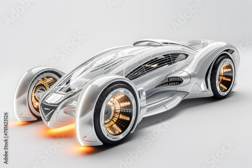 Futuristic sports car model în dark background, 3d render