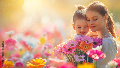 A Mother's Day card with colorful flowers conveying love and appreciation. © ELmidoi-AI