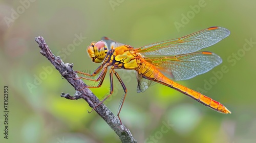 Close Up of a Dragonfly Perched on a Branch