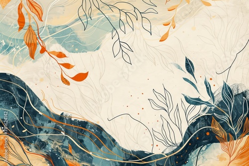 organic flow of nature in a hand-drawn background, with fluid lines and natural motifs inspired by the beauty of the outdoors