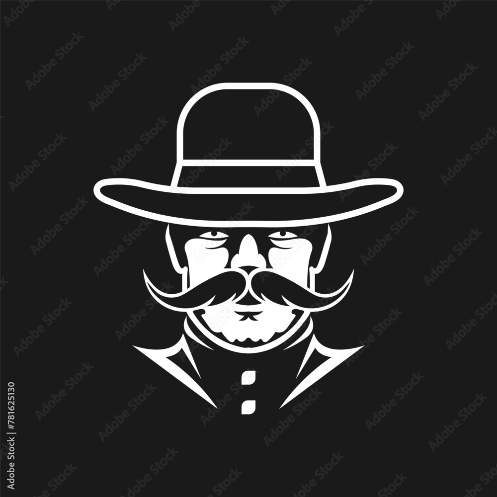 Cowboy outlaw portrait symbol on black background. Cowboy head Silhouette Logo. Western design.