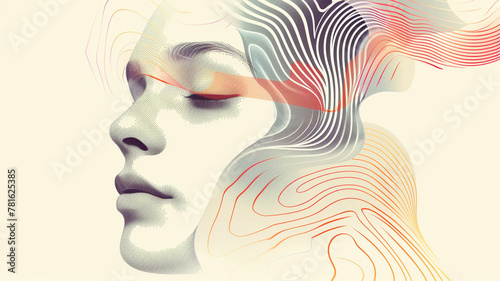 Harmonious vector face with balanced proportions and soothing colors, emanating a sense of harmony and serenity. photo
