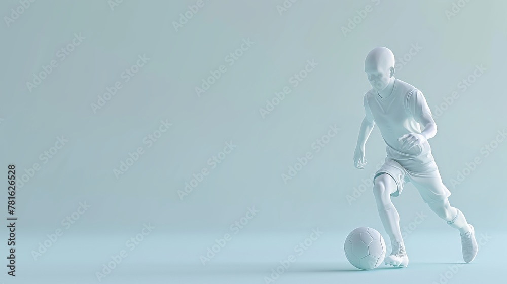 Mannequin footballer in action on plain background