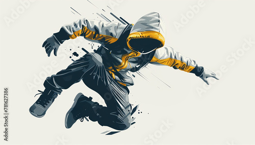 Dynamic breakdance move in vibrant black and yellow