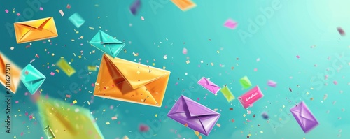 A cartoon newsletter floating on a bright background, representing email marketing, with space for text