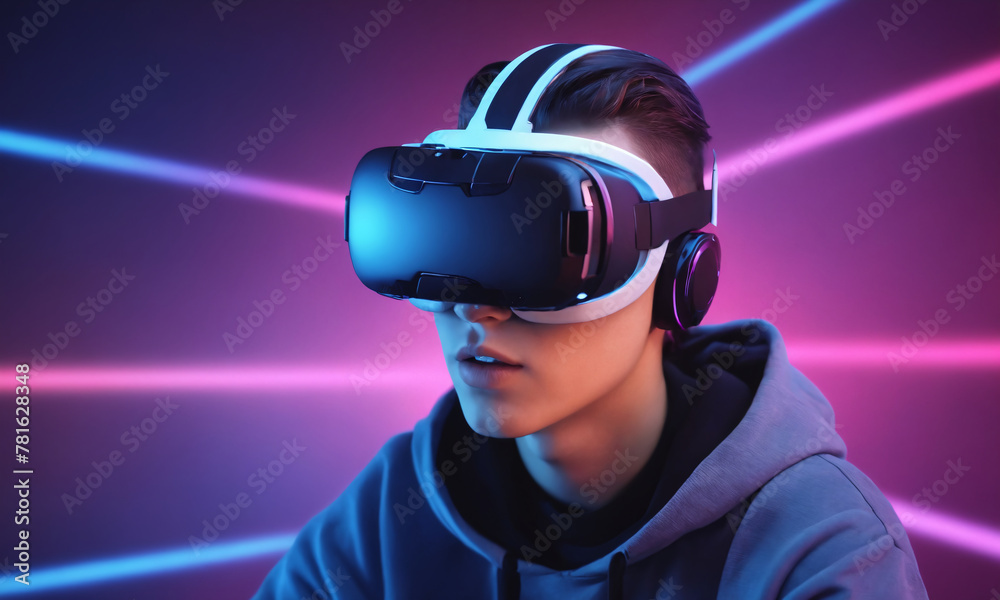 A man is immersed in virtual reality, wearing a high-tech headset that covers his eyes and ears. He appears focused and engaged as he interacts with the digital environment through the headset. A man is immersed in virtual reality, wearing a high-tech headset that covers his eyes and ears. He appears focused and engaged as he interacts with the digital environment through the headset.