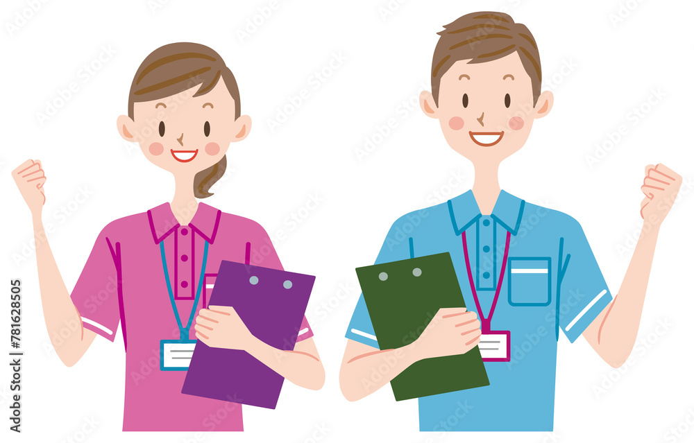 ガッツポーズする介護職員　介護スタッフ　介護士　トレーナー　ヘルパー　ケアマネージャー