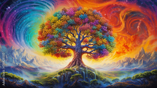 magic rainbow colored tree of life