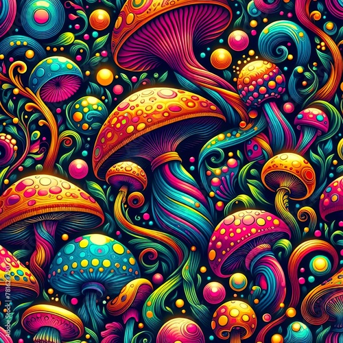 psychedelic mushrooms pattern multicolor photo