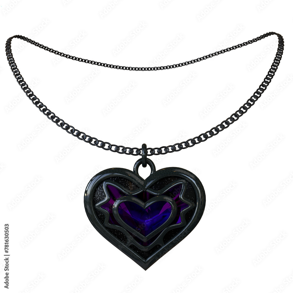 3D rendered pendant in a heart shape with purple gems isolated in transparent background 3D rendered pendant in a heart shape with purple gems isolated in transparent background