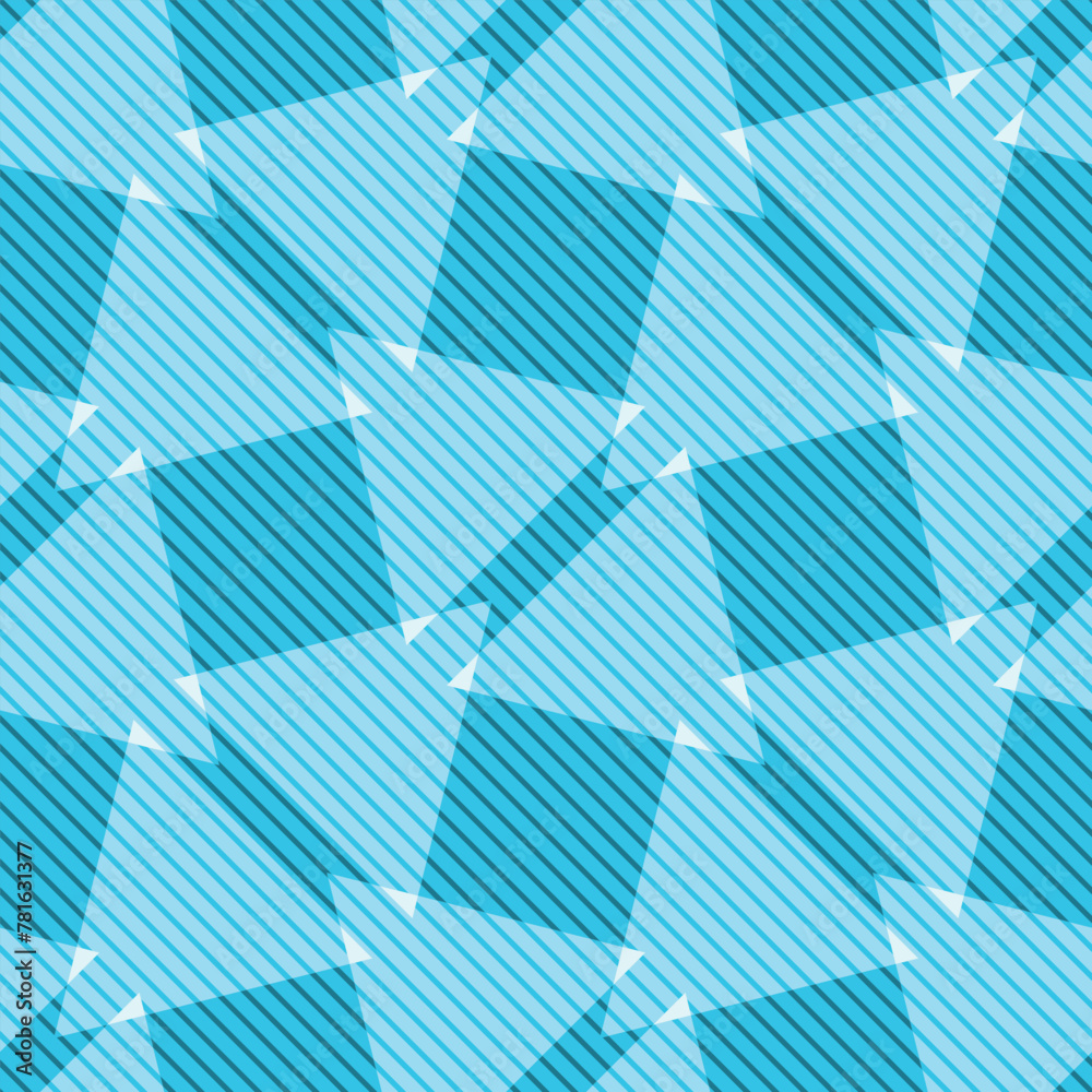Seamless abstract geometric pattern in blue and white. Vector illustration - Triangle and square based shapes with line texture suitable for home decor, fashion and giftware.