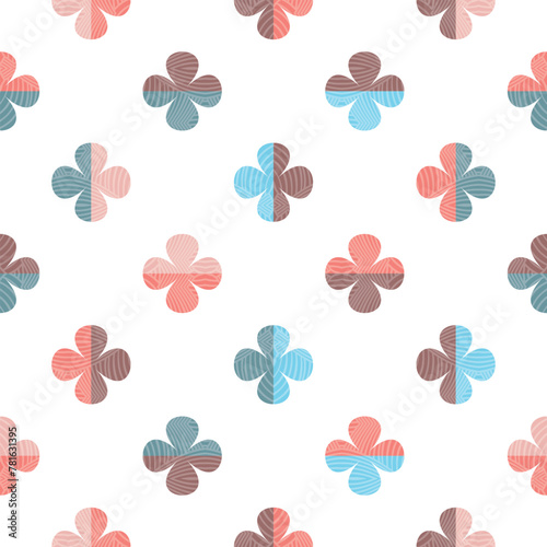 Modern abstract seamless vector pattern with colourful clovers in retro style. Decorative geometric floral grid texture in vintage colour scheme for wallpaper, fashion and home decor.