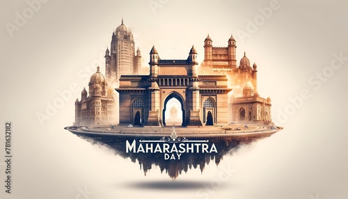 Watercolor illustration for maharashtra day with famous maharashtra monuments. photo