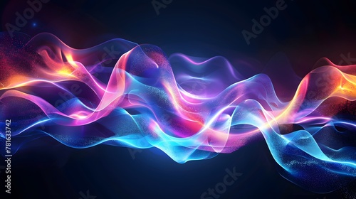Holographic Neon Fluid Waves Dark Background, abstract background with waves