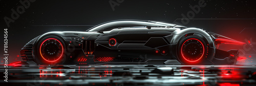 A futuristic CyberPunkAI car on black background symetrical
