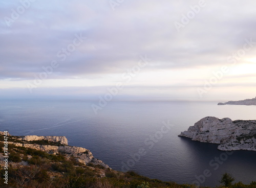 French Calanques in the village of Sormiou in sunset