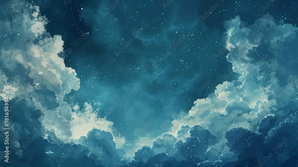 Fototapeta premium Watercolor night sky with beautiful clouds