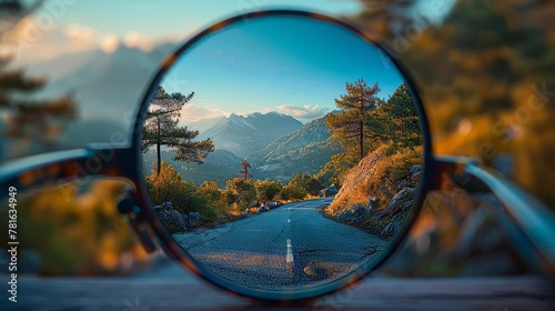 Poor vision creative concept. Landscape framed by glasses lenses over a blurred photo