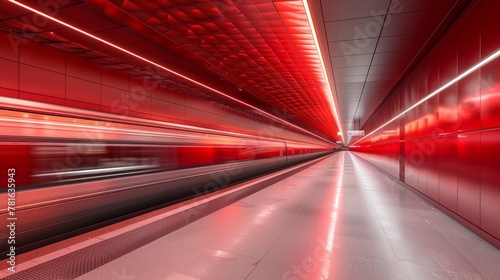 Dynamic metro scene with train in motion and red lights