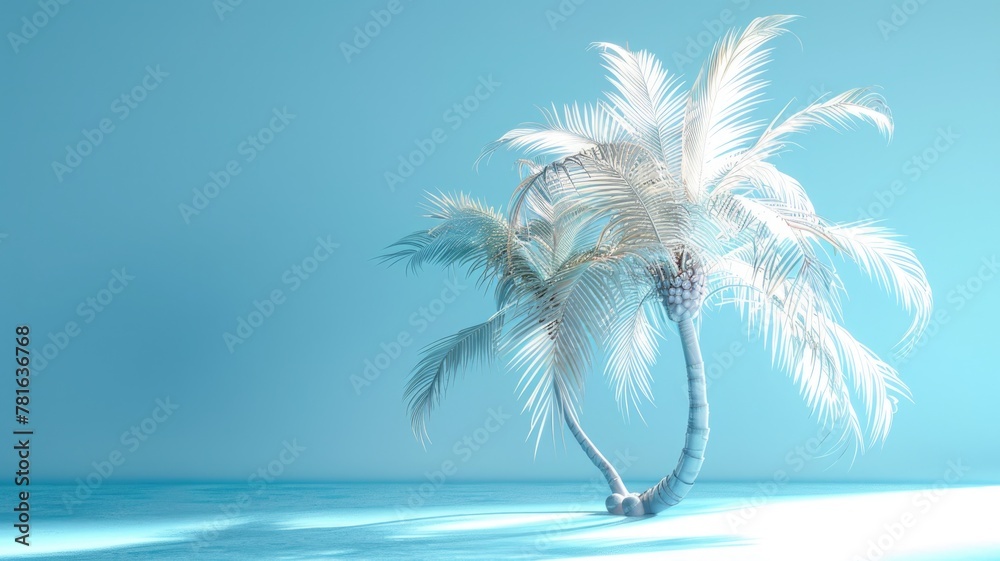 white palm tree  on a blue background