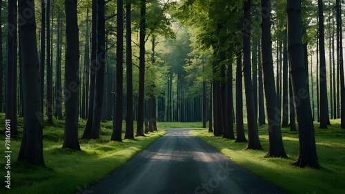   Exploring Forest Roads Amidst Colorful Leaves and Trees. 