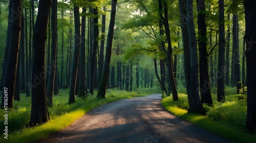 : Exploring Forest Roads Amidst Colorful Leaves and Trees."