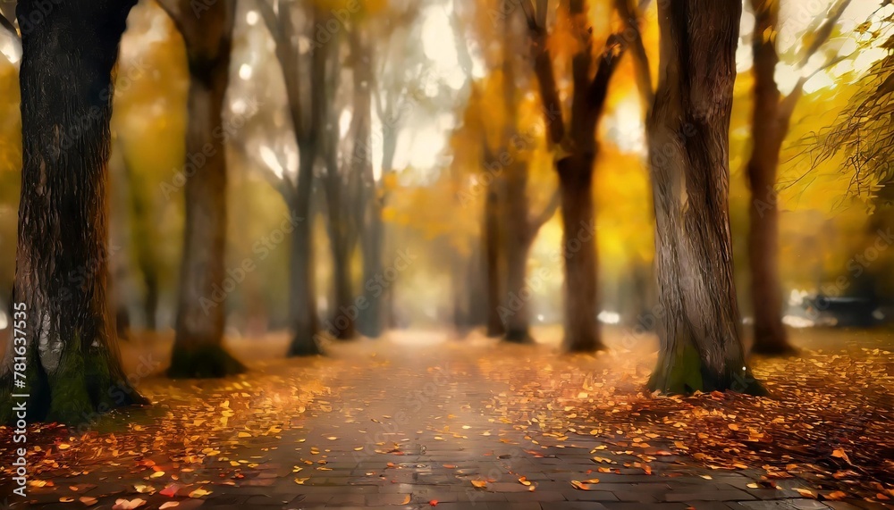 blurred backdrop of city park trees in autumn for compositing