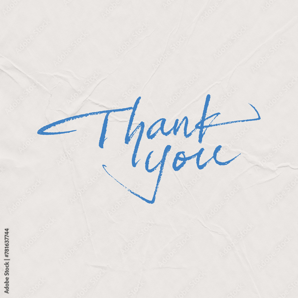 Elegant Blue ‘Thank You’ Note on Textured White Paper Background