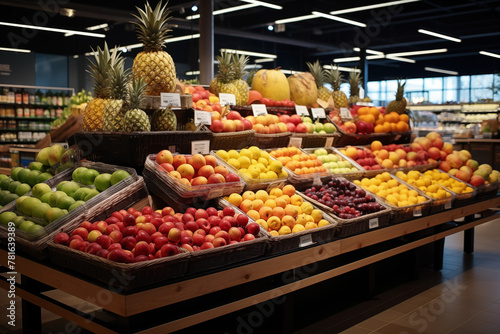 Fruit and vegetable department in a large European and American supermarket. Generative AI tools
