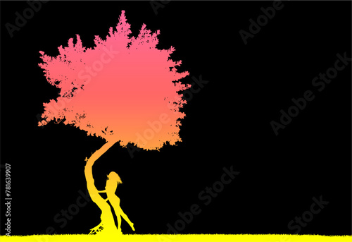 silueta arbol, arbusto, hojas, ramas, otoño, ilustracion, bosques, naturaleza, sequia, atmosfera