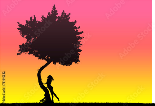 silueta arbol, arbusto, hojas, ramas, otoño, ilustracion, bosques, naturaleza, sequia, atmosfera