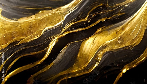 abstract liquid acrylic painting gold veins on black background