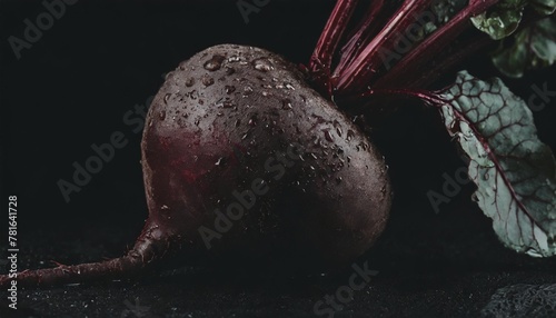 beetroot with drops on black background full depth of field