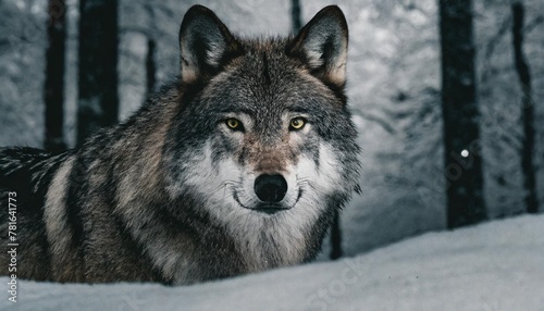 grey wolf in the cold snowy winter forest amazing wildlife generative ai © Raegan
