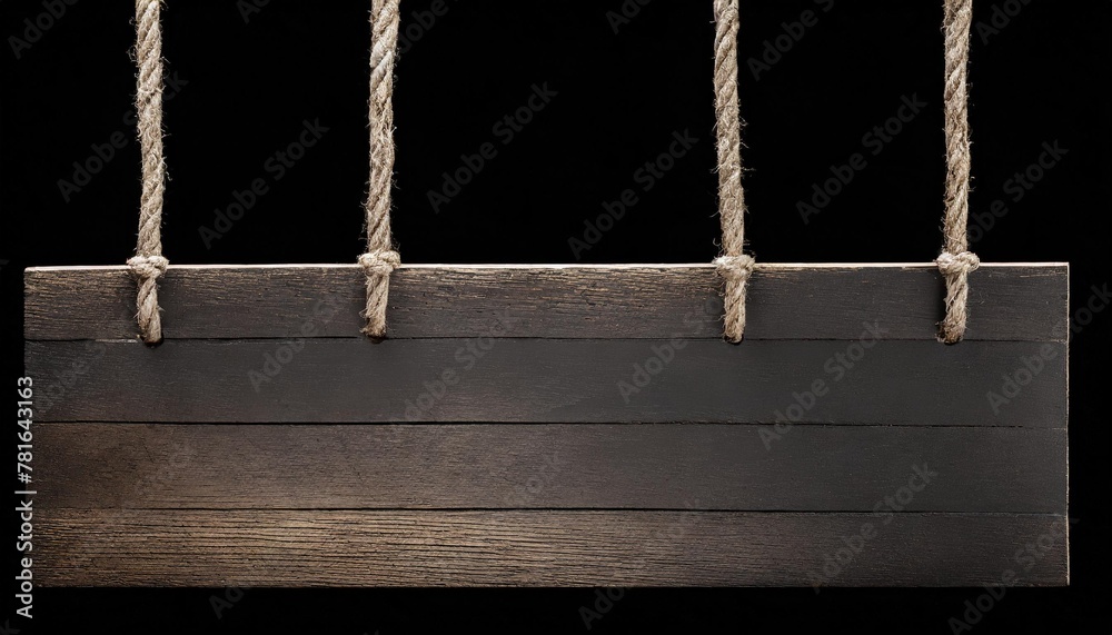 empty hanging wooden sign board with ropes isolated on transparent png ...