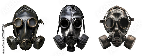 Collection of Gas Masks for Nuclear Radiation, Isolated on Transparent Background, PNG