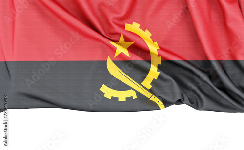 Flag of Angola isolated on white background with copy space below. 3D rendering photo