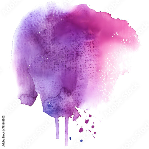 Magenta and lavender watercolor paint abstract on transparent background.