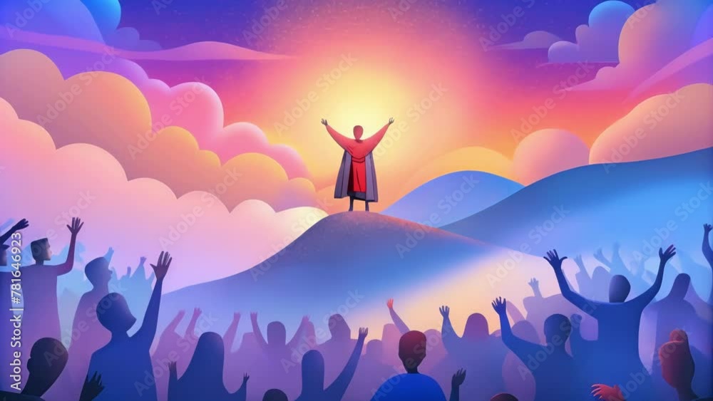 With joy in their hearts the faithful gather on a hilltop watching as the sky transforms from hues of deep blue to shades of pink and orange. With joy in their hearts the faithful gather on a hilltop watching as the sky transforms from hues of deep blue to shades of pink and orange.