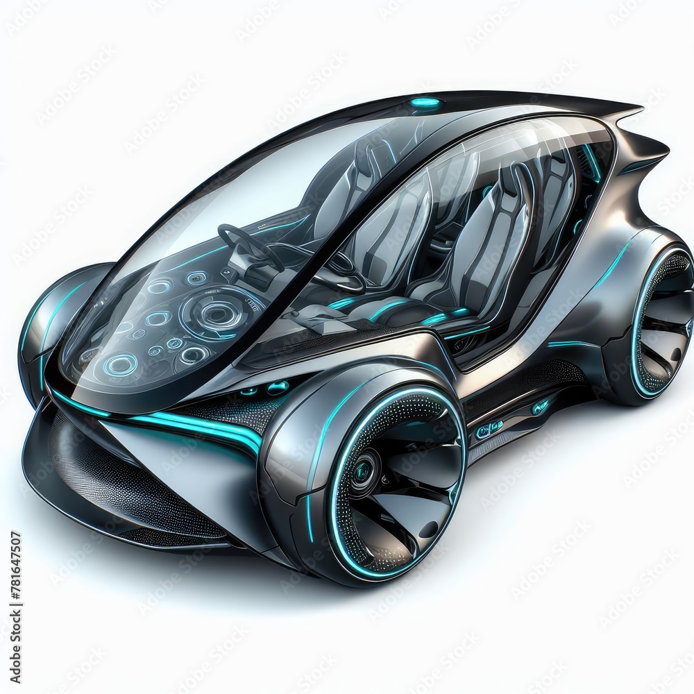 Futuristic electric car with ai technology isolated on a white background Futuristic electric car with ai technology isolated on a white background