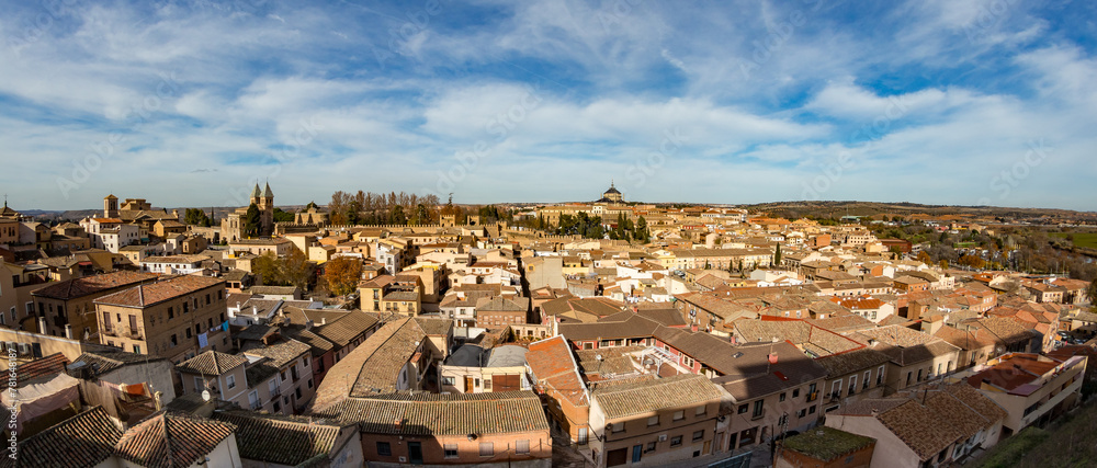 Toledo, Spain - Dec 17, 2018: Toledo is an ancient city set on a hill above the plains of Castilla-La Mancha. Arab, Jewish and Christian monuments in its walled old city