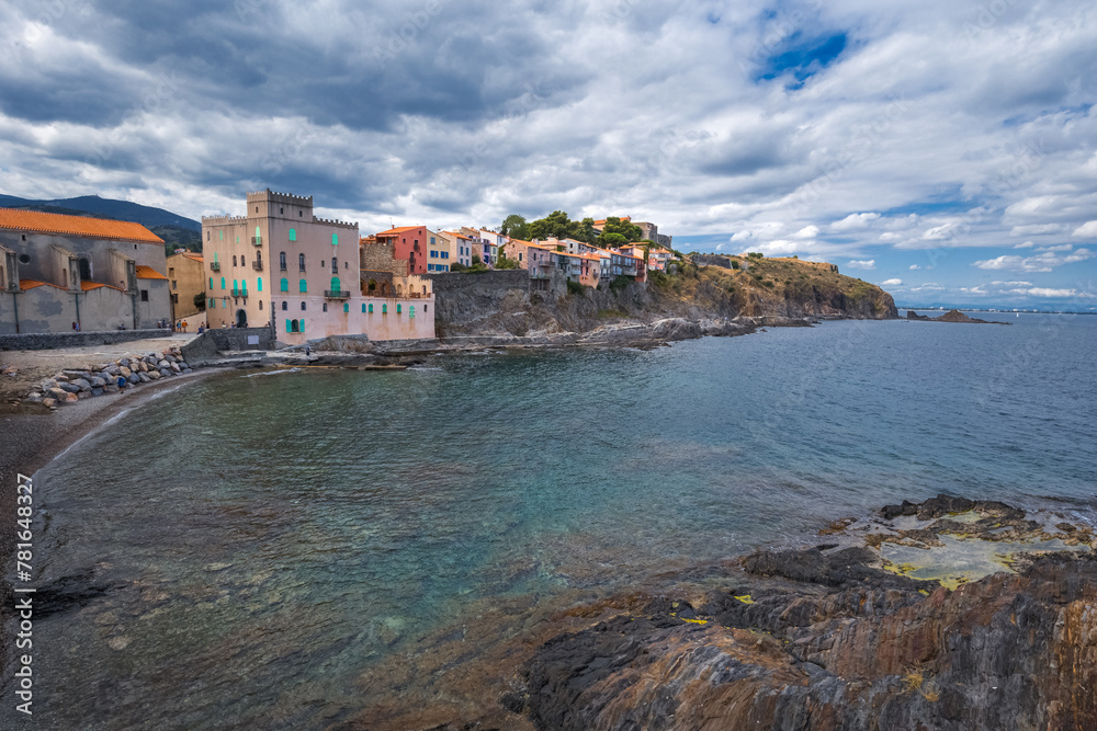 The traditional catalan buildings on the seashore of Collioure - France