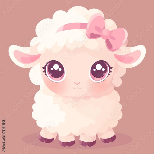 Wallpaper Mural Sweet Cartoon Sheep, Bow, Pastel Tones Torontodigital.ca