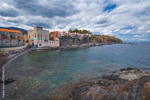 The traditional catalan buildings on the seashore of Collioure - France