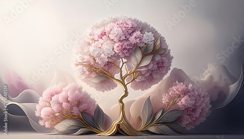 Abstrakcyjne różowe kwiaty. Wzór kwiatowy, dekoracja ścienna © Iwona