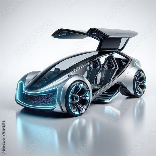 Futuristic electric car with ai technology isolated on a white background