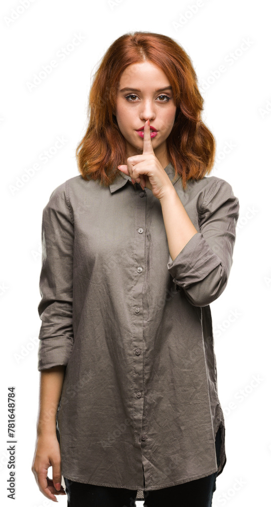 Young beautiful woman over isolated background asking to be quiet with finger on lips. Silence and secret concept. Young beautiful woman over isolated background asking to be quiet with finger on lips. Silence and secret concept.