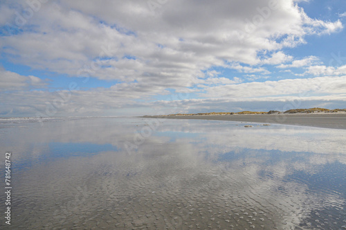 Schiermonnikoog  The Netherlands.Island in the Waddenzee. Emptiness  dunes  beach clouds and sea 