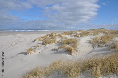 Fototapeta Naklejka Na Ścianę i Meble -  Schiermonnikoog ,The Netherlands.Island in the Waddenzee. Emptiness, dunes ,beach,clouds and sea 