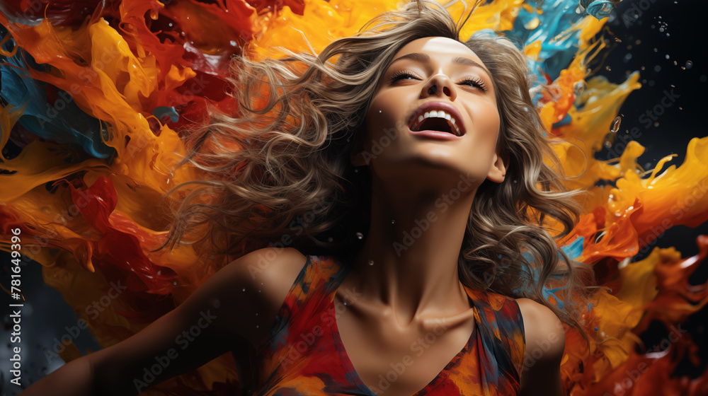 a beautiful woman with colorful splash background a beautiful woman with colorful splash background